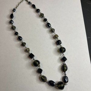 Gray Black And Silver Beaded Necklace Measures 19” Long (I)